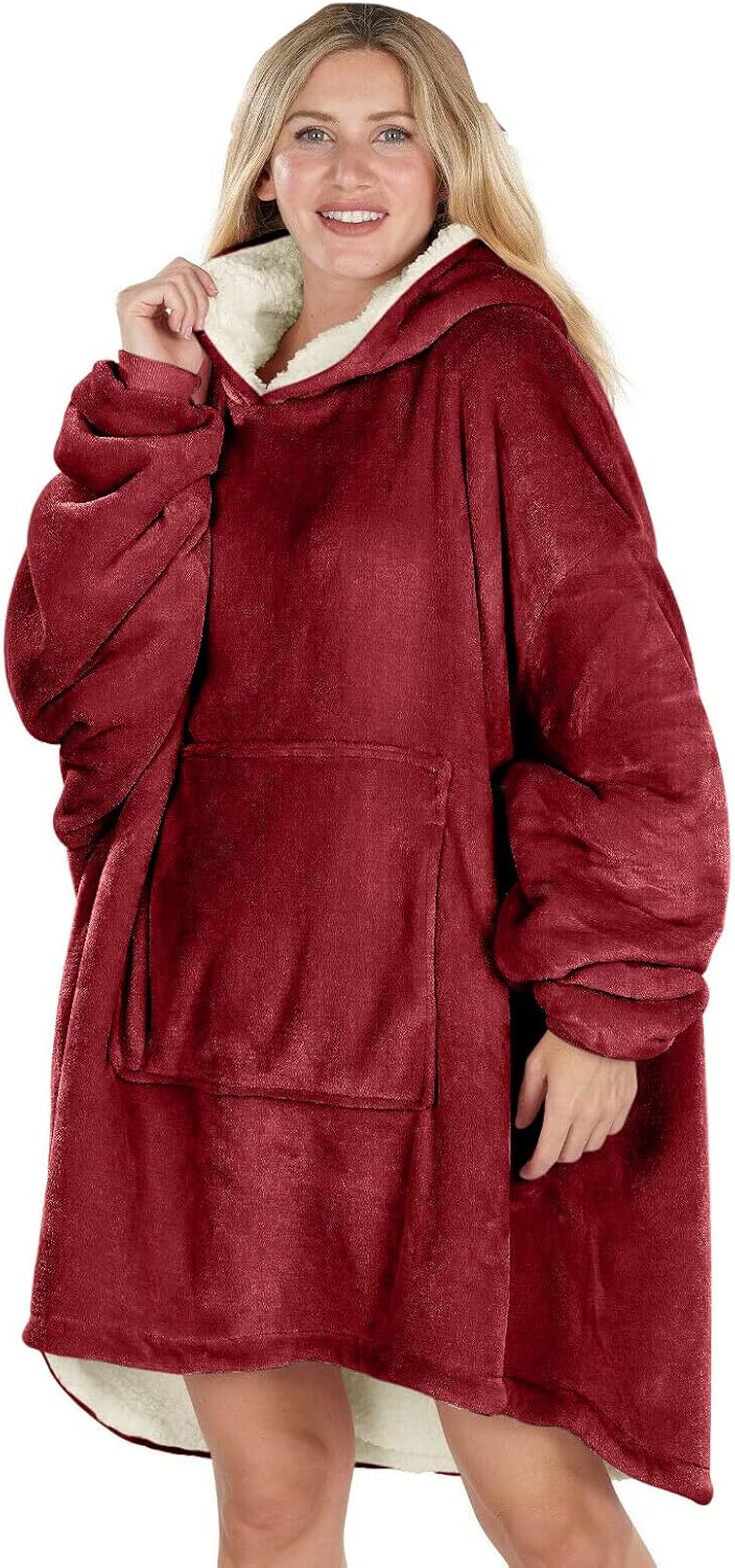 Oversized Hoodie Blanket Women Ultra Plush Fleece with Soft Sherpa Reversible Warm Cosy Comfy Wearable Hooded Giant Sweatshirt Throw for Girls Adults Men Boys Kids Big Pocket
