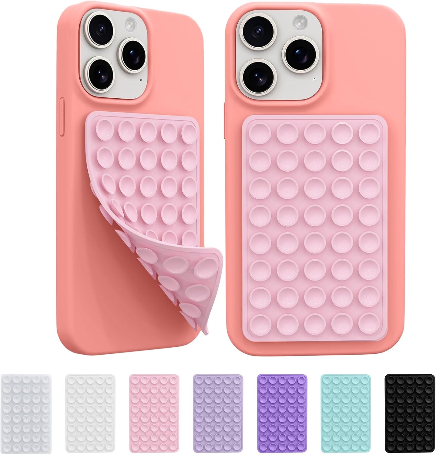 2 Pack Silicone Sticky Grip Holder for Cellphone, Silicone Suction Cup Phone Case Mount Double Sided, Hands-Free Phone Accessories Strong Grip Holder for Selfie and Video (Light Pink)