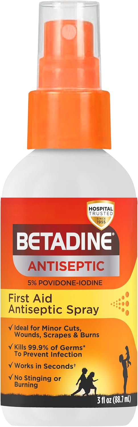 Betadine Antiseptic First Aid Spray, Povidone-Iodine 5%, 3 Fl Oz