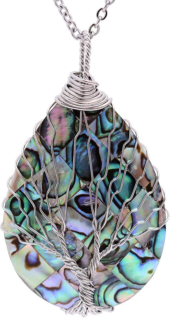 sedmart Tear Drop Abalone Shell Pendent Necklace Wire Wrap Abalone Shell Tree of Life Pendant Necklace Fashion Necklace Jewelry for Women handmade necklace mothers day necklace for mom jewelry