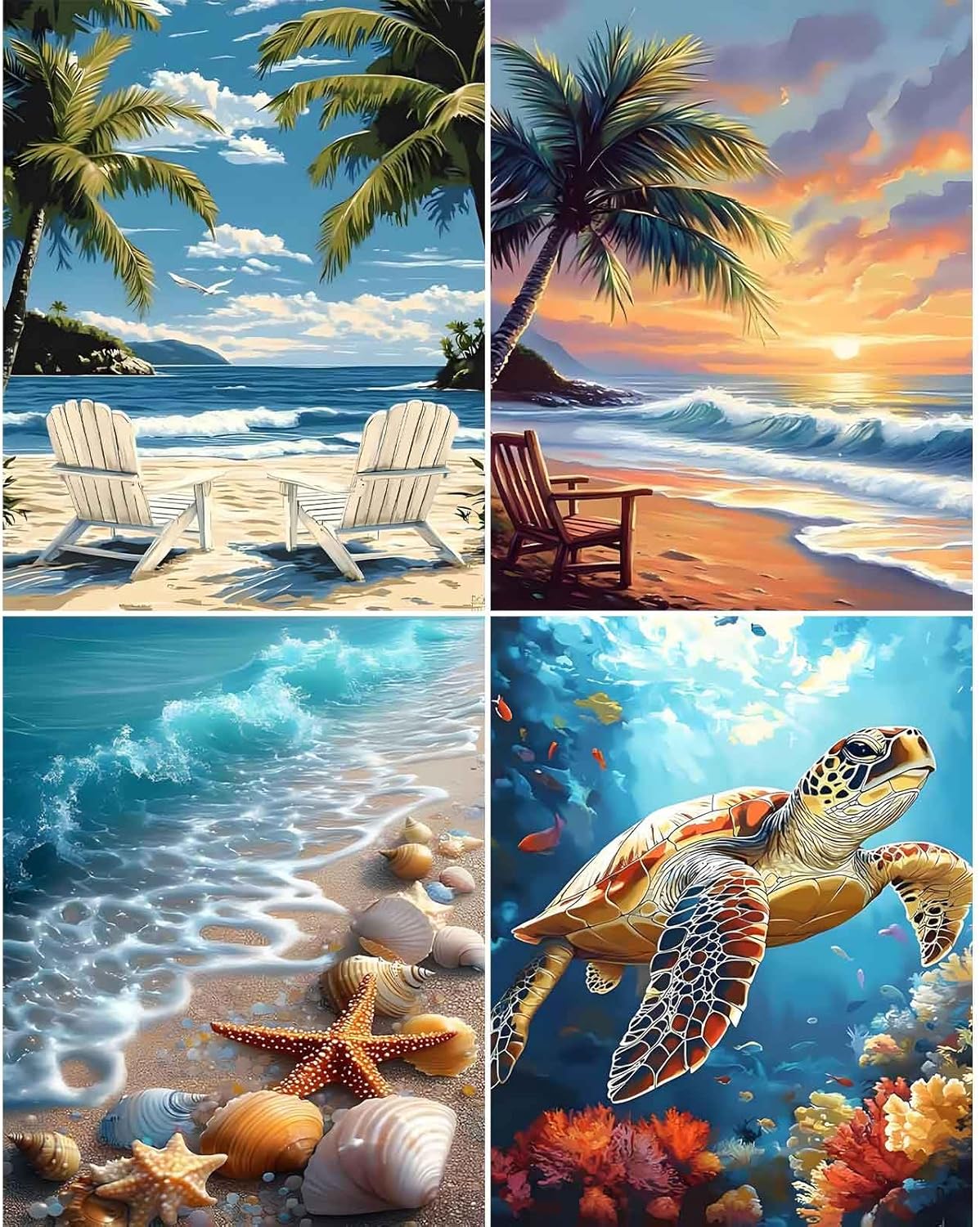 4 Pack Beach Diamond Painting,Diamond Art Kits Adults - 5D Diamond Painting Kits for Adults,Gem Art Kits Adult and Crafts Home Decor 12x16inch