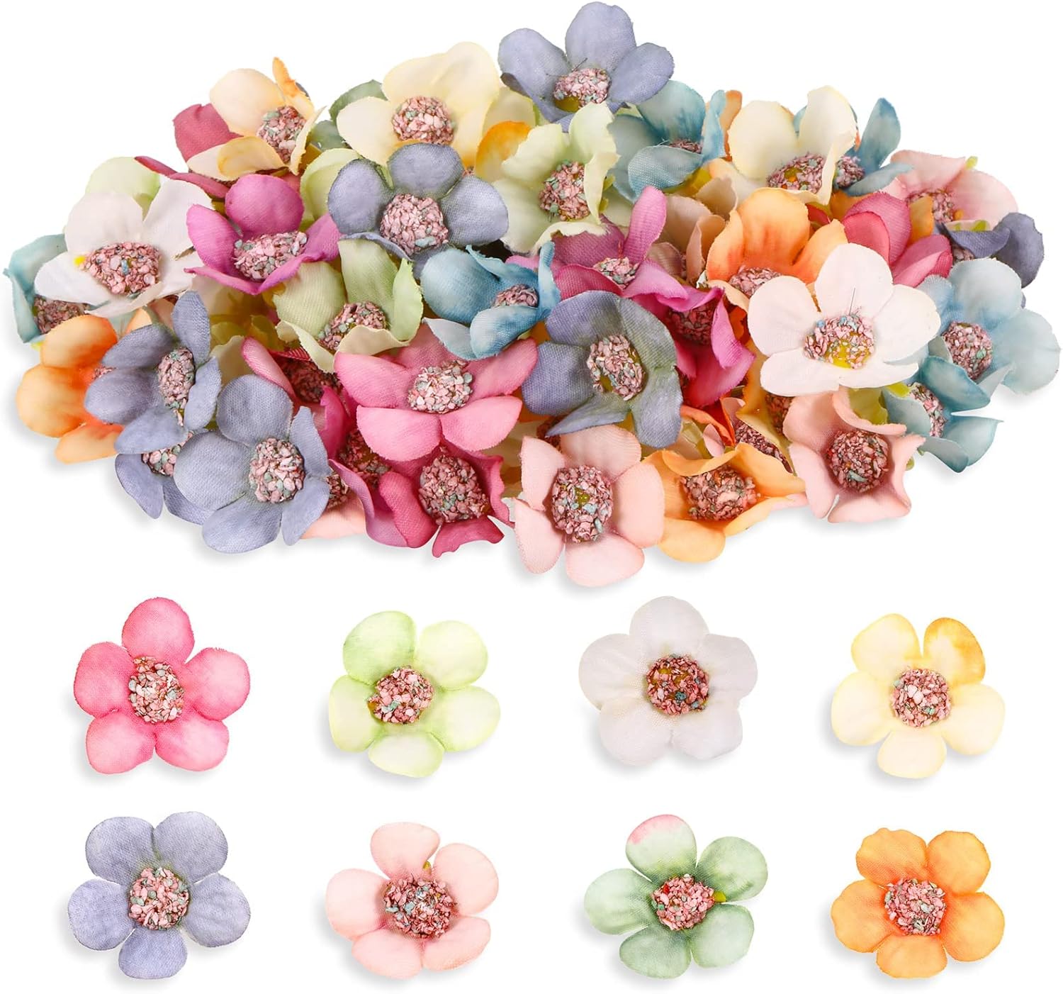 RosewineC 100pcs Artificial Daisy Flower Heads, Artificial Silk Flowers Mini Fake Flowers Heads for DIY Wreath Wedding Craft Party Festival Table Decoration