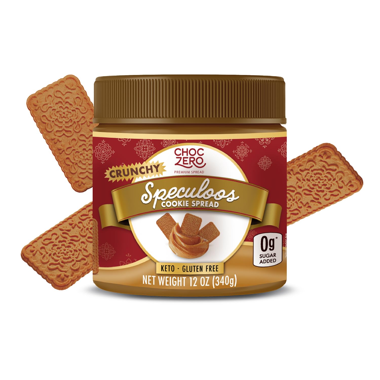 ChocZero Speculoos Cookie Butter Spread, Crunchy, No Added Sugar, Low Carb, Naturally Sweetened with Monk Fruit, 12oz