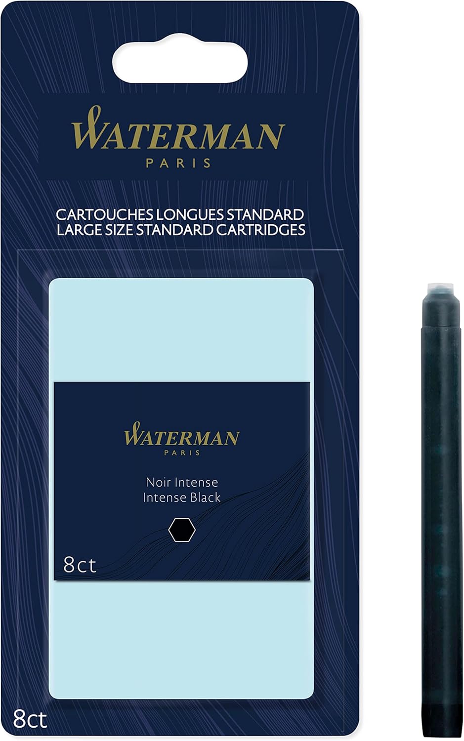 Waterman Fountain Pen Ink Cartridges, Long, Intense Black, 8 Count, Blister Pack