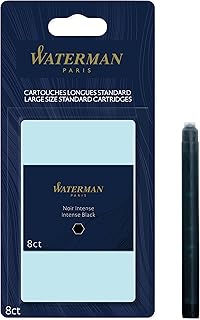 Waterman Fountain Pen Ink Cartridges, Long, Intense Black, 8 Count, Blister Pack