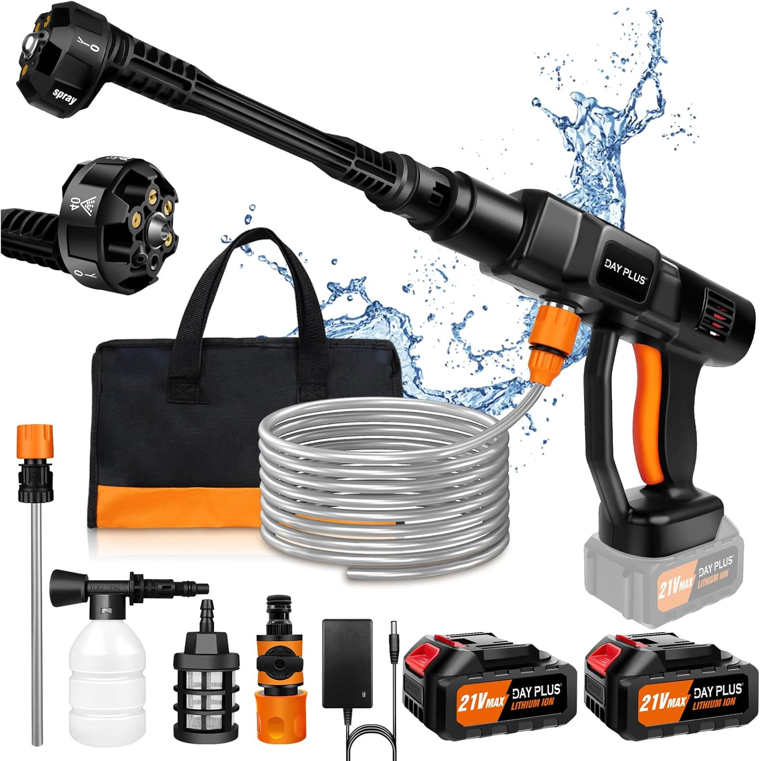 Cordless Pressure Washer 6000mAh Car Wash Machine, 21V 60 Bar/870 PSI Portable High Pressure Water Gun, 6 IN 1 Car Wash Spray Gun with Foam Generator, Power Washers for Patio and Car, Garden Cleaning