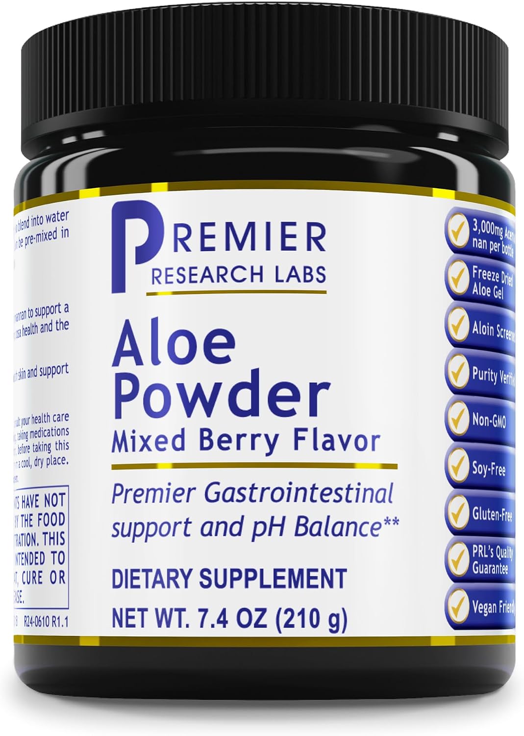 Premier Research Labs Aloe Powder - Aloe Vera Powder, Aloe Vera Drink Mix for Skin and Digestion, Aloe Barbadensis Leaf Extract with Acemannan, Freeze Dried - Mixed Berry, 7.4 Oz (30 Servings)