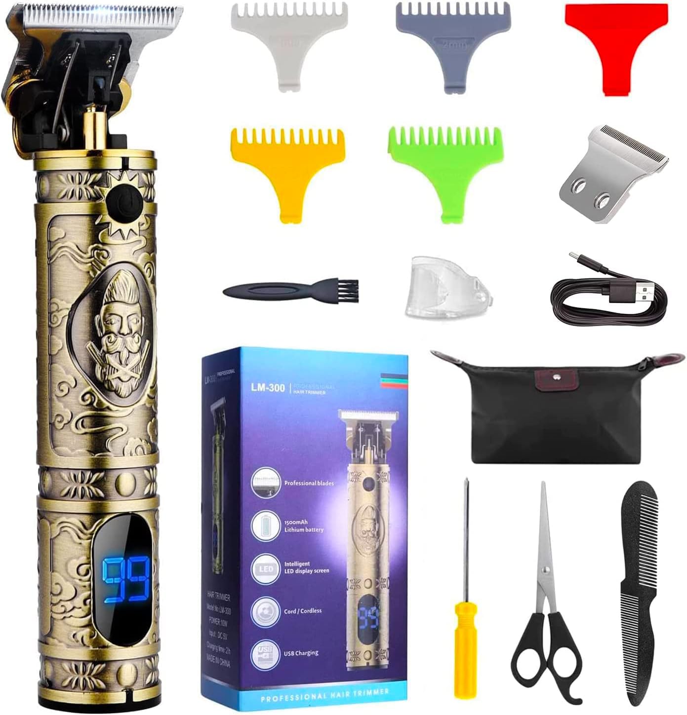 Hair Clippers for Men with Replacement Blade, Professional Hair Trimmer for Barber, T-Blade Edgers Clippers, Close-Cutting Trimmers, Cordless Clippers for Hair Cutting