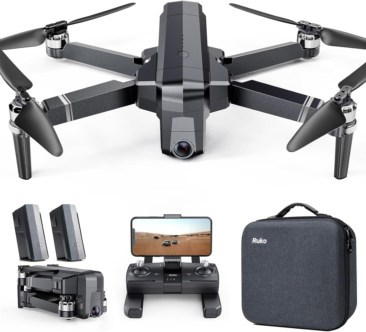 Ruko F11PRO Drones with Camera for Adults 4K UHD Camera, 60 Mins Flight Time with GPS Auto Return Home, Brushless Motor, Black (with Carrying Case)