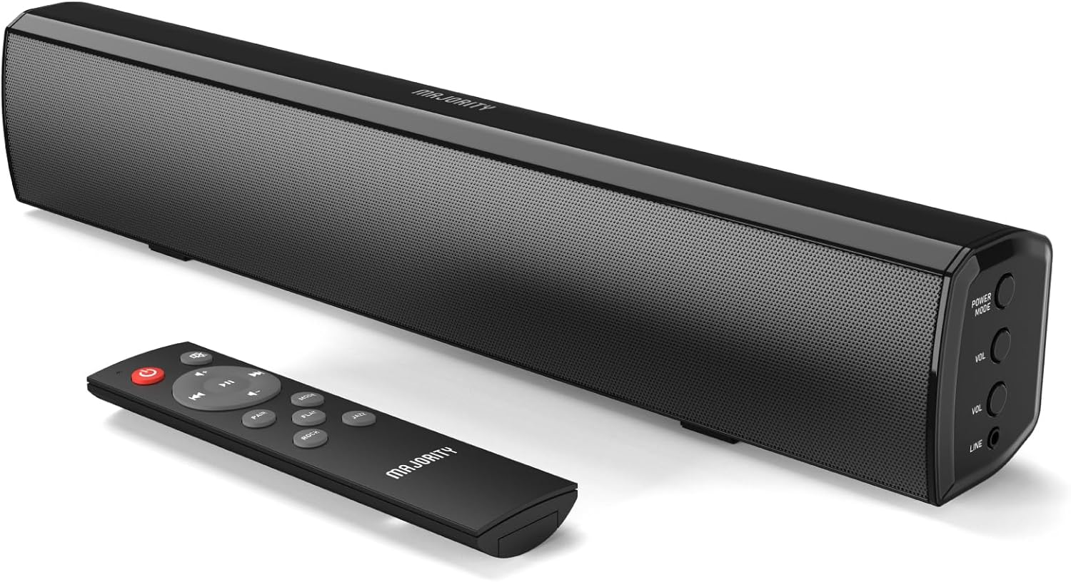 MAJORITY Bowfell | Bluetooth Sound Bar for TV | 50 Watt 2.0 Stereo Speaker Soundbar | Optical, RCA, USB, MP3 & AUX Input | 39cm | Custom EQ Settings & Remote Control (Black)