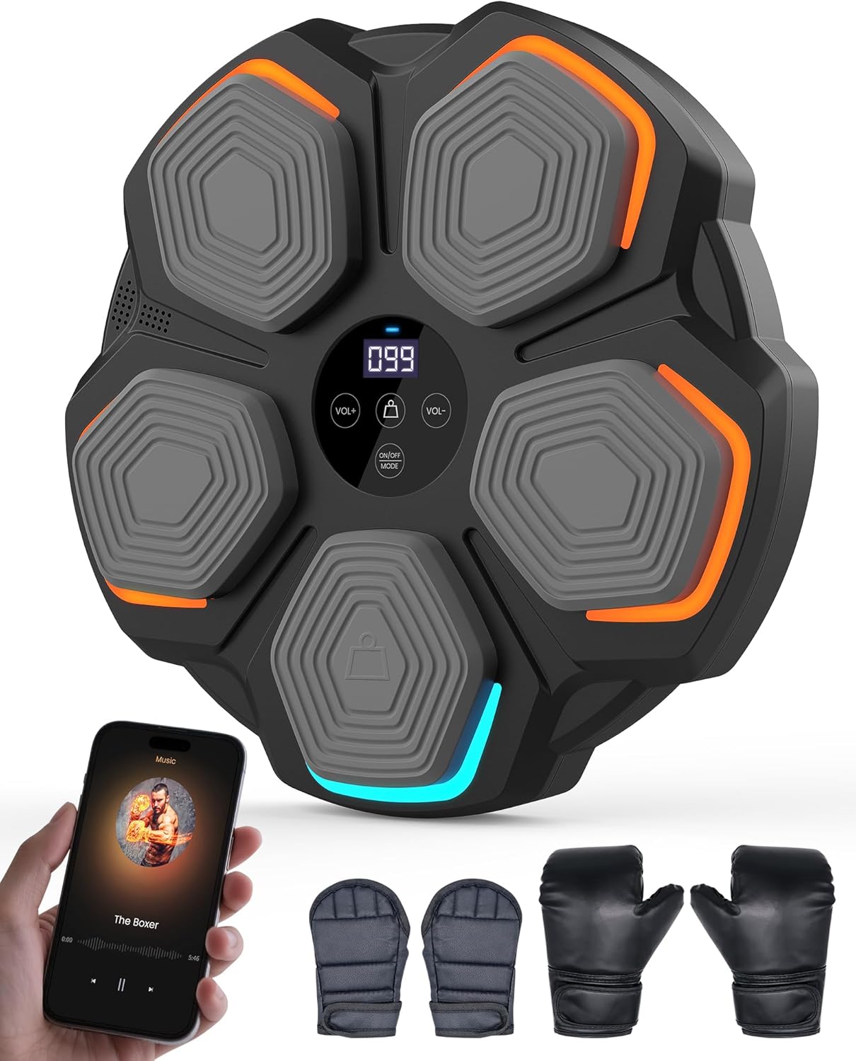 Music Boxing Machine-Bluetooth Punching Trainer for Kids Adults, Smart Wall Mounted Boxing Target with Gloves, 8-Speed Adjustable Boxing Workout Equipment for Home, Gym, Office