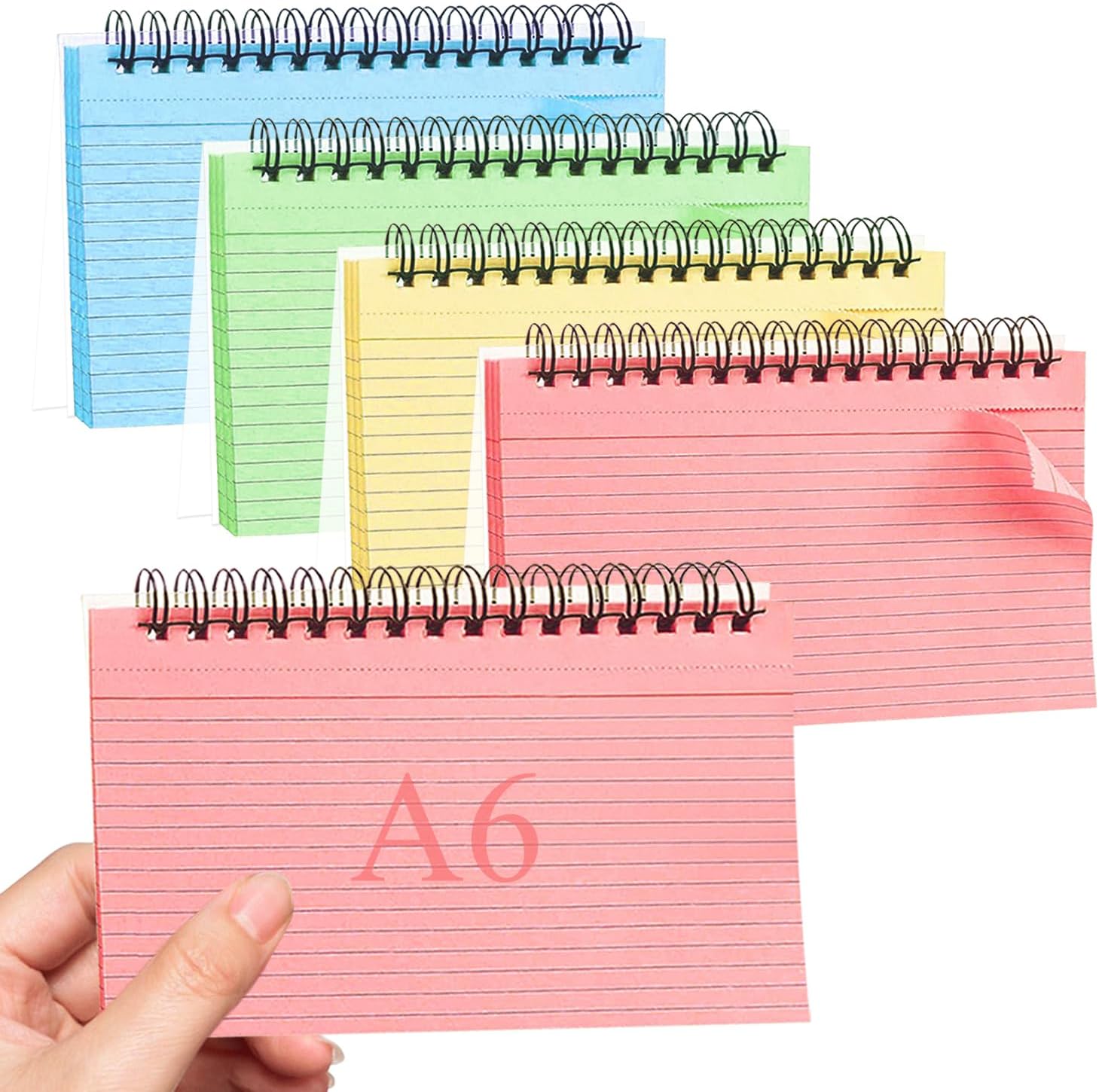 Flash Cards, Vakki 200 PCS A6 Revision Cards 4*6 Inches Flashcards Spiral Ruled Index Cards Lined Revision Flash Cards Coloured Record Cards & Cue Cards for School Essentials Home Office