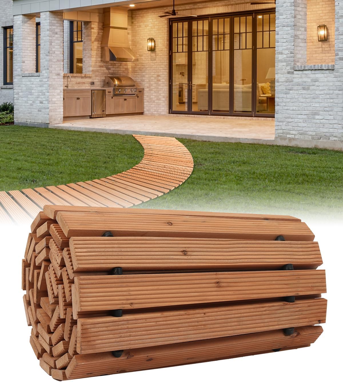 VEVOR Wooden Garden Pathway, Roll Out Cedar Outdoor Walkway 8 ft x 17 in, Non-Slip Curved Garden Walkway, Beach Wood Road Floor,Decorative Lawn Paver for Backyard Boardwalk Wedding Party