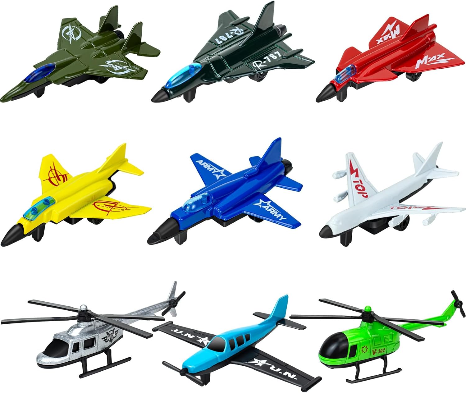 Ynybusi Diecast Planes,Airplane Toys for Toddlers,Including Helicopter|Gliders|Aircraft Carrier |Fighter Jet |Flying for Party&Birthday&Cake Decoration&Christmas Presents, 9 Pcs Aircraft Model
