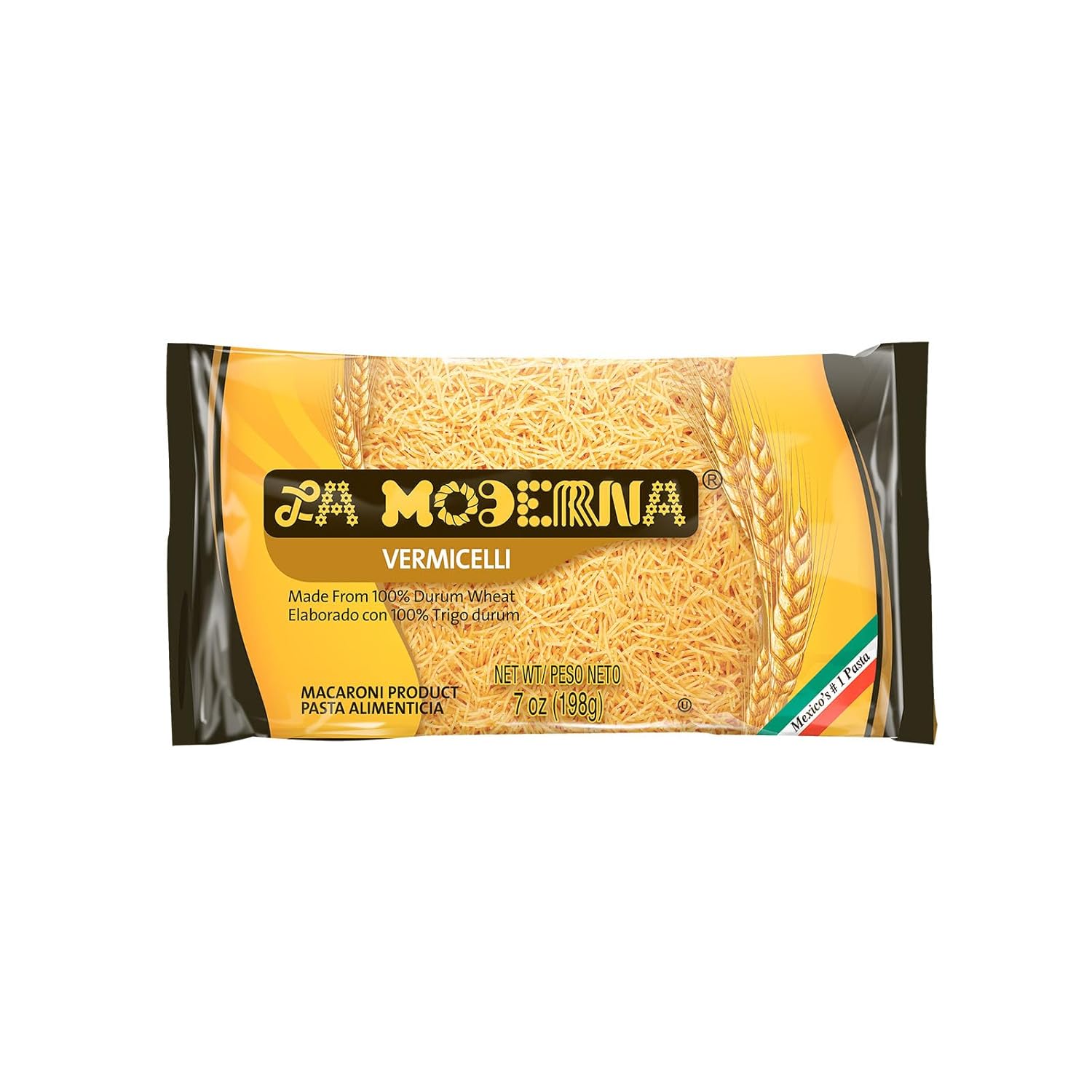 LA MODERNA, Vermicelli Pasta, 7 oz (Pack of 1) | Enriched Durum Wheat Semolina | Kosher, Non-GMO, Iron and Vitamin-Fortified | Thin Vermicelli Noodles for Soups, Broths, and Quick Meals