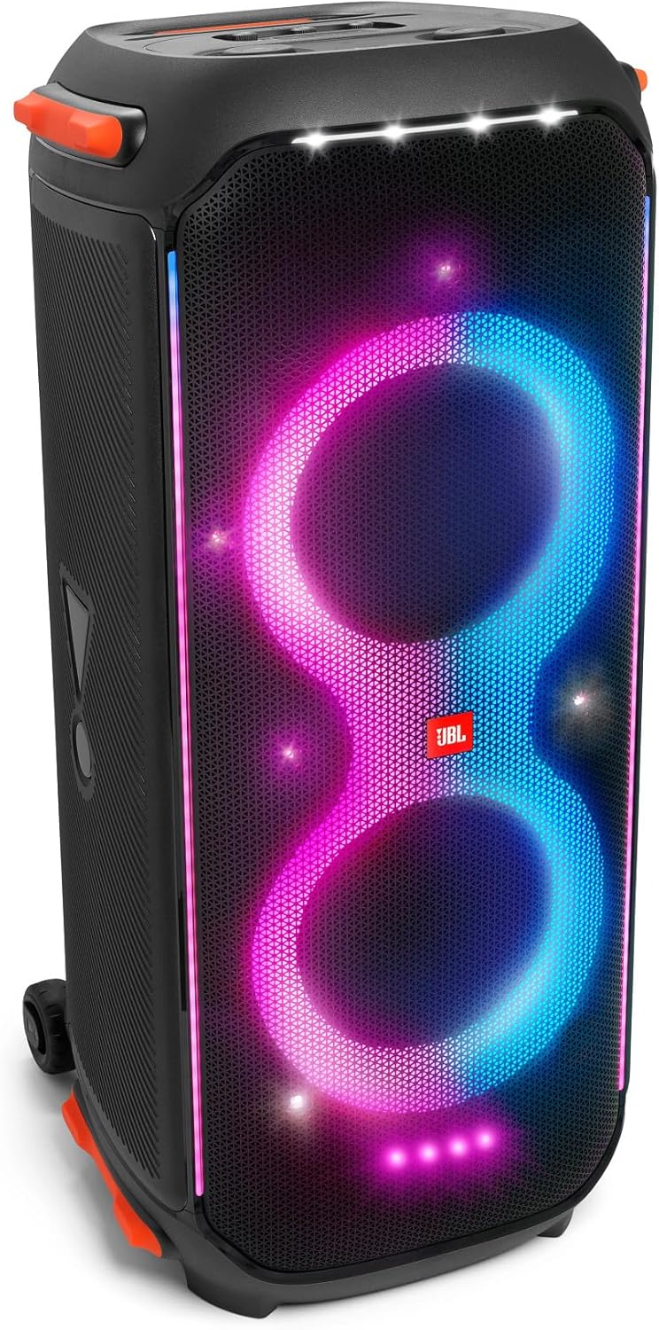 JBL PartyBox 710 Portable Indoor and Outdoor Party Speaker with Built-In Lights, IPX4 Splashproof Design, Deep Bass and Robust Wheels, Black