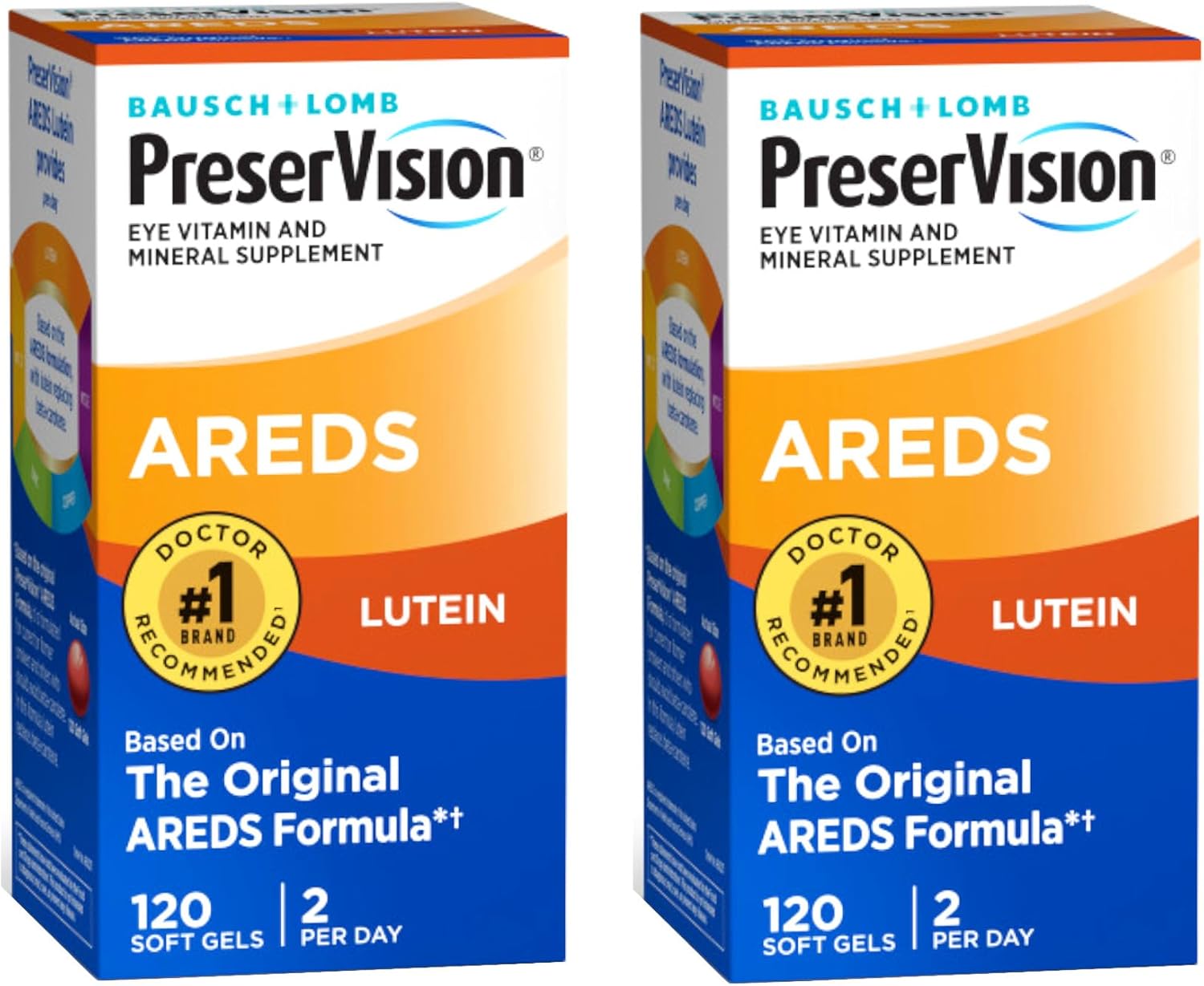 PreserVision AREDS Lutein Eye Vitamin & Mineral Supplement, Beta-Carotene Free, Soft Gels, 120 ct (Pack of 2)