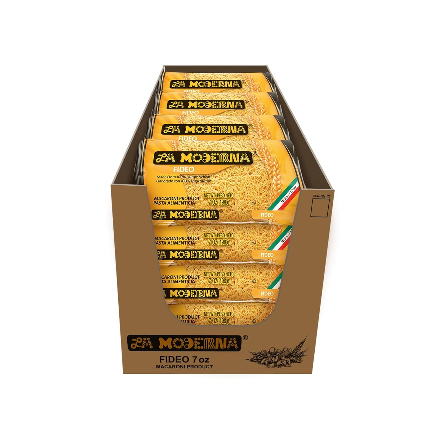 LA MODERNA, Noodles, Pasta, Made with Durum Wheat Grits, Enriched with Vitamins and Iron, 7 oz, Pack of 20