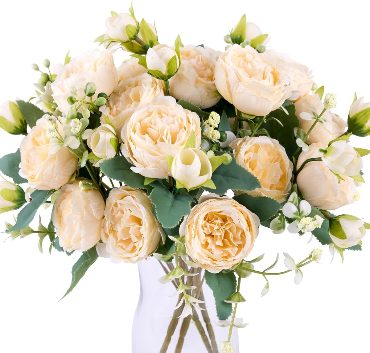 Floweroyal 4 Bunches Peony Artificial Flowers Champagne Flowers Silk Peonies Bouquets for Wedding Party Table Centerpieces Floral Arrangement Home Kitchen Decor.