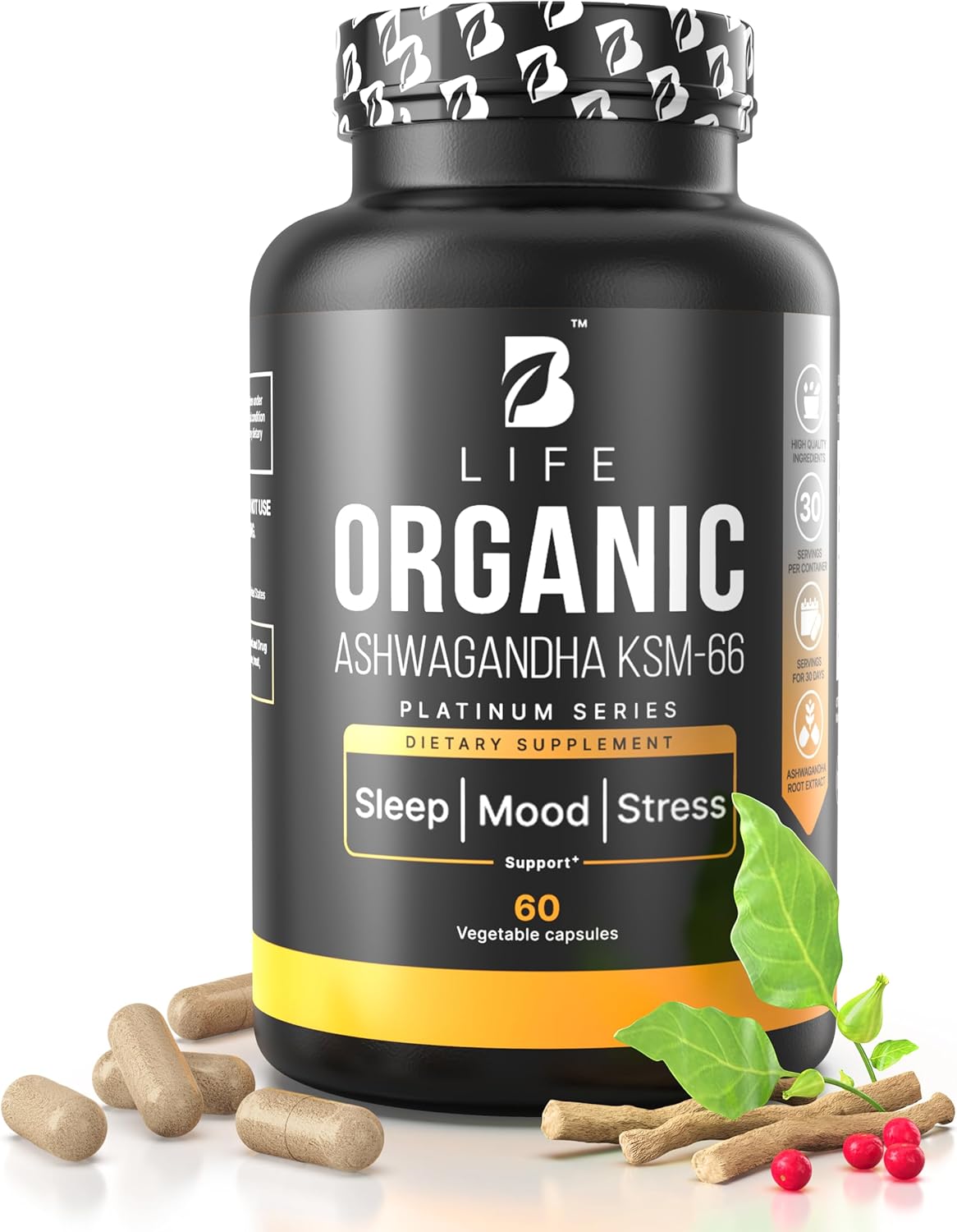 Organic Ashwagandha Supplements – KSM-66 – 60 Vegan Capsules – 30-Day Supply | Pure Ashwagandha for Women and Men | Plant-Based Ritual Multivitamins Alternative for Stress & Mood