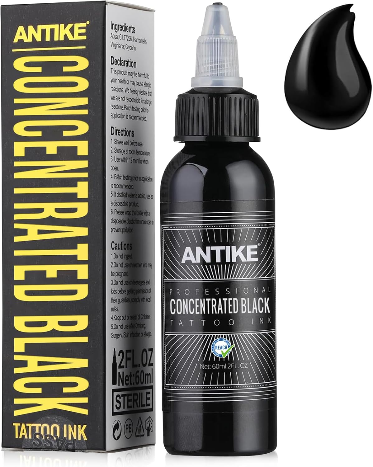 ANTIKE Black Tattoo Ink 2oz Pro Tattoo Ink Concentrated Black 60ml USA Standard Pigment for Tattoo Artist TI5003-60-030