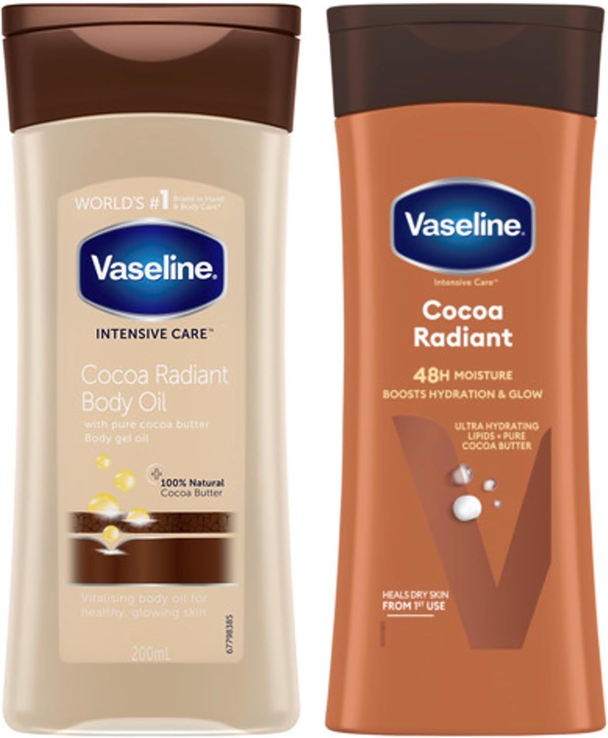 Vaseline Cocoa Radiant Body Lotion 400 ml x2 & Vaseline Intensive Care Cocoa Radiant Body Oil 200 ml x2
