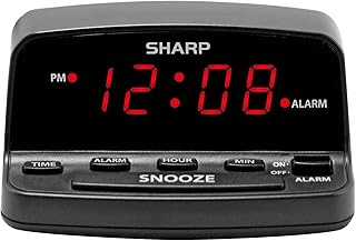 SHARP Digital Alarm Clock with Keyboard Style Controls, Battery Back-up, Easy to Use with Simple Operation, Black Case with Red LED Display