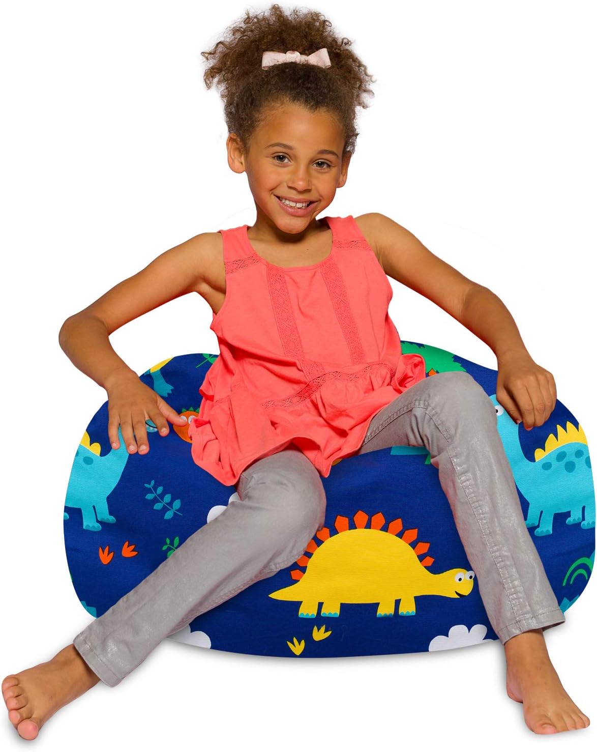 Posh Creations Bean Bag Chair for Kids, Teens, and Adults Includes Removable and Machine Washable Cover, Canvas Dinos on Blue, 27in - Medium
