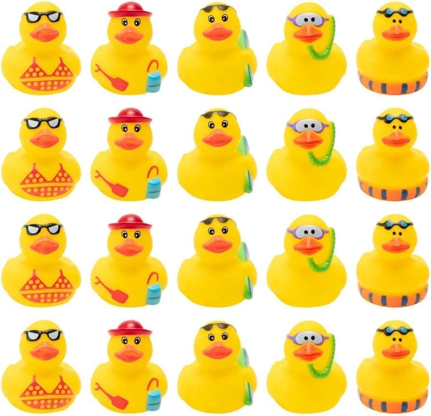Haooryx Summer Beach Rubber Duckies - 20Pcs Float Bathtub Ducky Swimming Pool Toys Novelty Funny Squeeze Ducks Kids' Birthday Multi-Item Party Favor Packs School Prizes Rewards Baby Shower Bath Toys