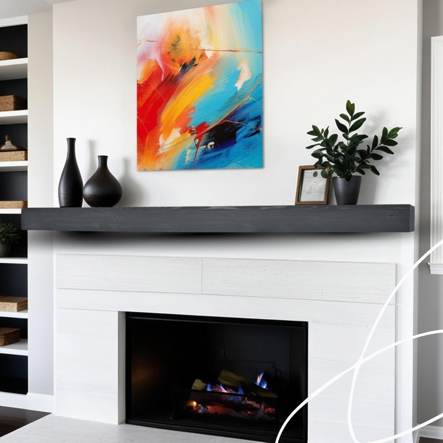 BoscoMondo Solid Wood Fireplace Mantel Shelf, Floating Mantle for Living Room, Farmhouse Rustic Wood Mantel, Easy Wall Mount with Heavy-Duty Metal Bracket (60", Intense Grey)