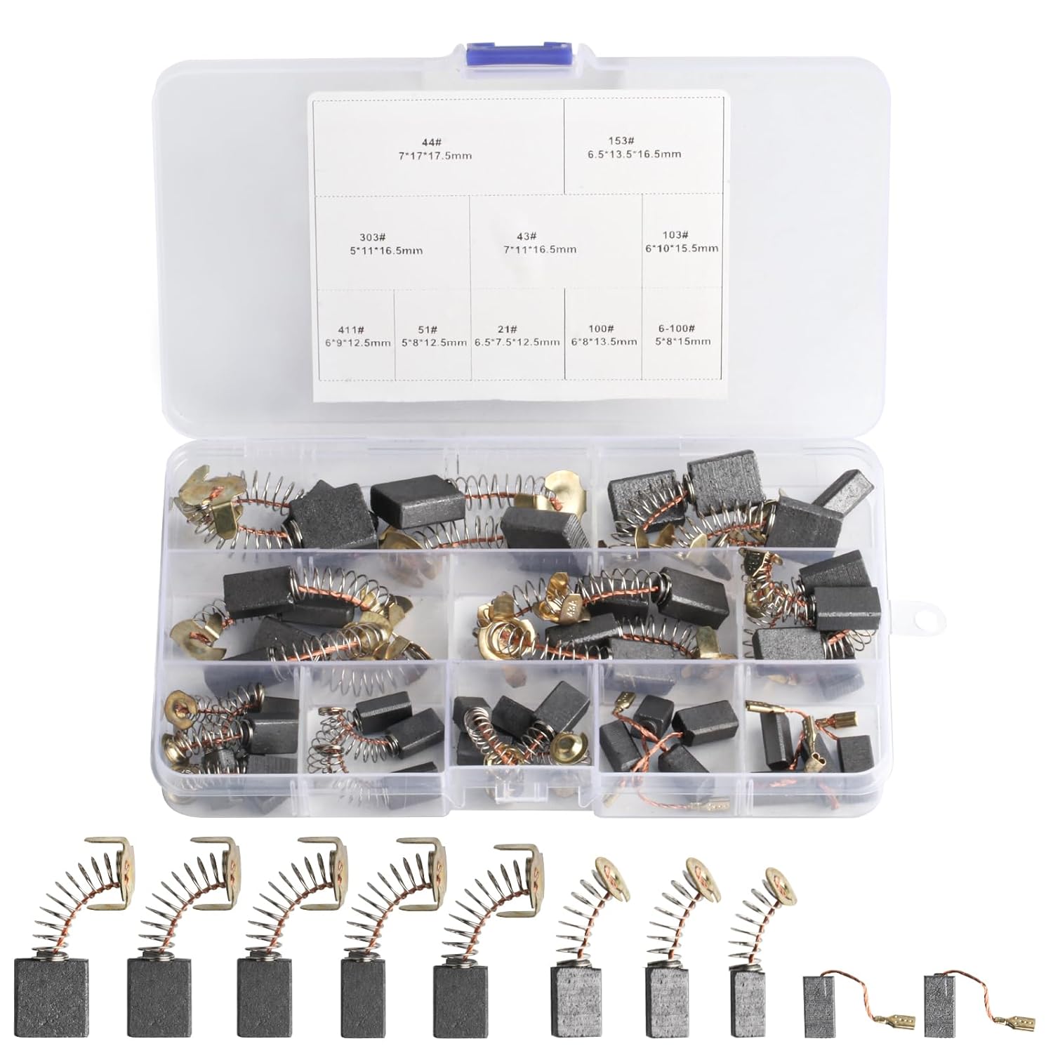 40pcs Electric Motor Carbon Brushes for Power Tools, 10 Sizes Carbon Brushes Replacement Set Repair Power Tools Motors Parts Compatible with Dewalt Angle Grinder Electric Hammer Drills Circular Saws