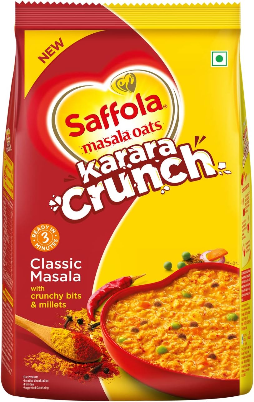Saffola Masala Oats Karara Crunch, 500g | Tasty Evening Snack, Classic Masala with crunchy bits and millets