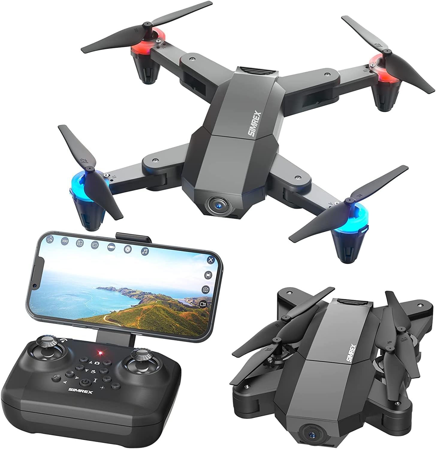 X500 mini Drone Optical Flow Positioning RC Quadcopter with 720P HD Camera, Altitude Hold Headless Mode, Foldable FPV Drones WiFi Live Video 3D Flips Easy Fly Steady for Learning Black