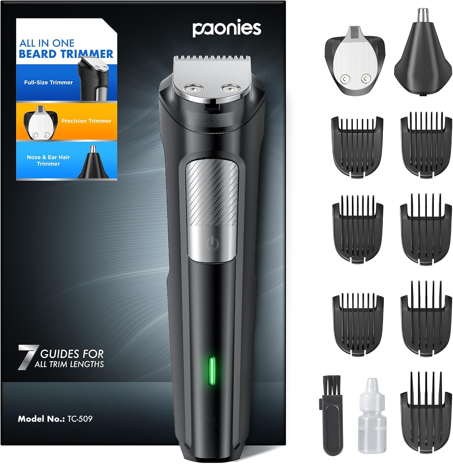 Beard Trimmer Hair Clippers Men, Nose & Ear Trimmer, 9-in-1 Body Groomer Men Kit, Cordless Rechargeable Hair Clippers with 7 Limit Combs, Stainless Steel Blades, 100% Waterproof Extra Long Life
