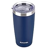 SUNWILL 20oz Tumbler with Lid, Stainless Steel Vacuum Insulated Double Wall Travel Tumbler, Durable Insulated Coffee Mug, Powder Coated Navy, Thermal Cup with Splash Proof Sliding Lid
