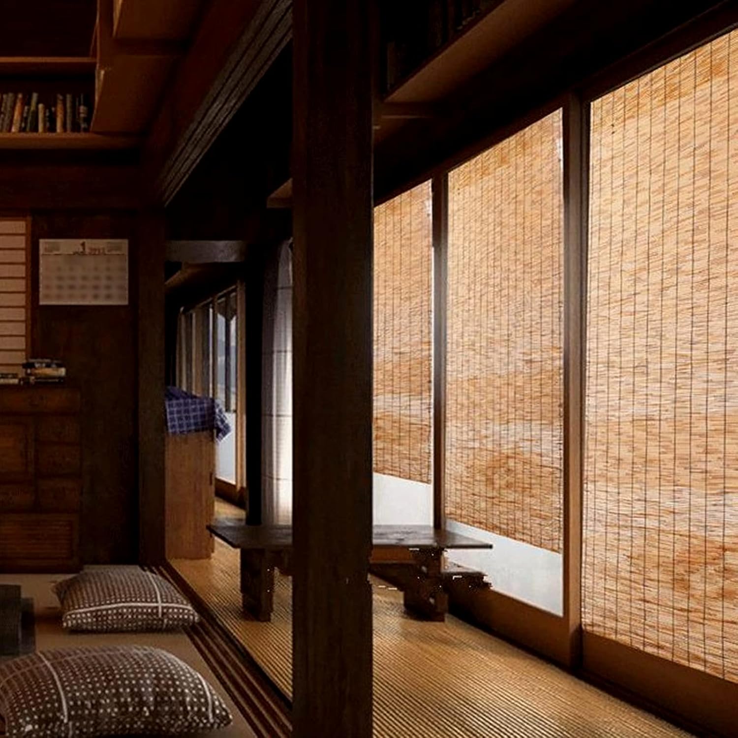 Geovne Carbonization Bamboo Roller Blinds,Retro Decorative Bamboo Blinds,Bamboo Roll Up Window Blind,Light Filtering Roller Shades,50cm to 160cm Wide,for Living Room,the Office (55x190cm/21.7x74.8in)