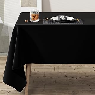 Pureegg Table Cloth - Polyester Table Cloth for Rectangle Table, 60''x83'' Tablecloth, Decorative Tablecloths for Parties, Dinings, Picnics, Washable & Ironable, Black, V5