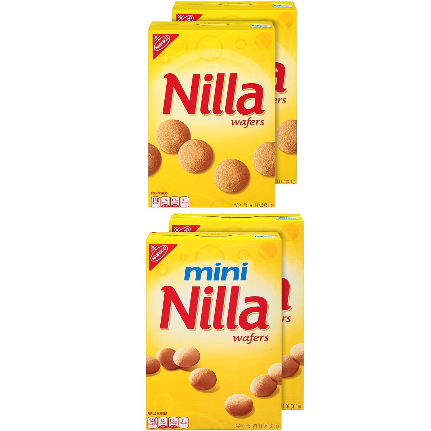 Nilla Wafers Vanilla Wafer Cookies Variety Pack, Original & Mini, 4 - 11 oz Boxes