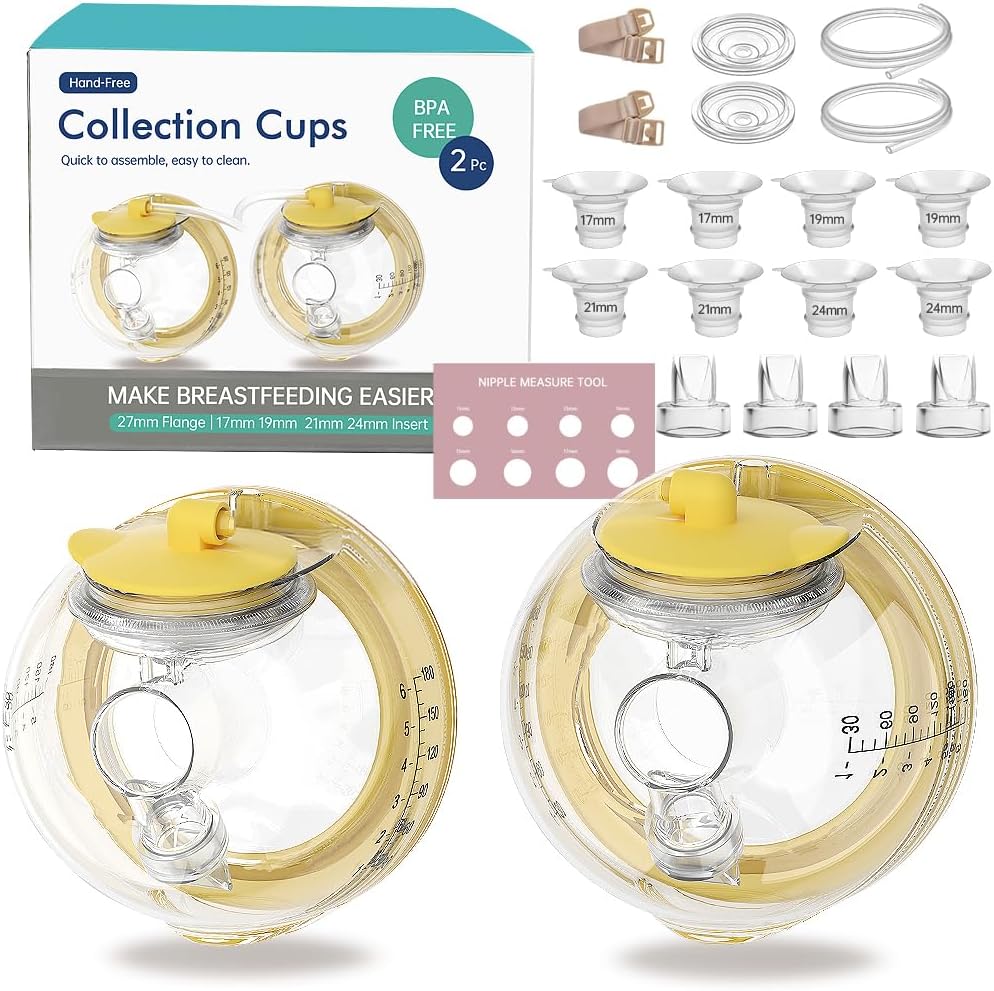 PumpMom-us Wearable Breast Pump Collection Cup Compatible with Spectra S1 S2 9 Plus and SG, Replace Pump Kits 27mm Flange and 17/19/21/24mm Insert Included