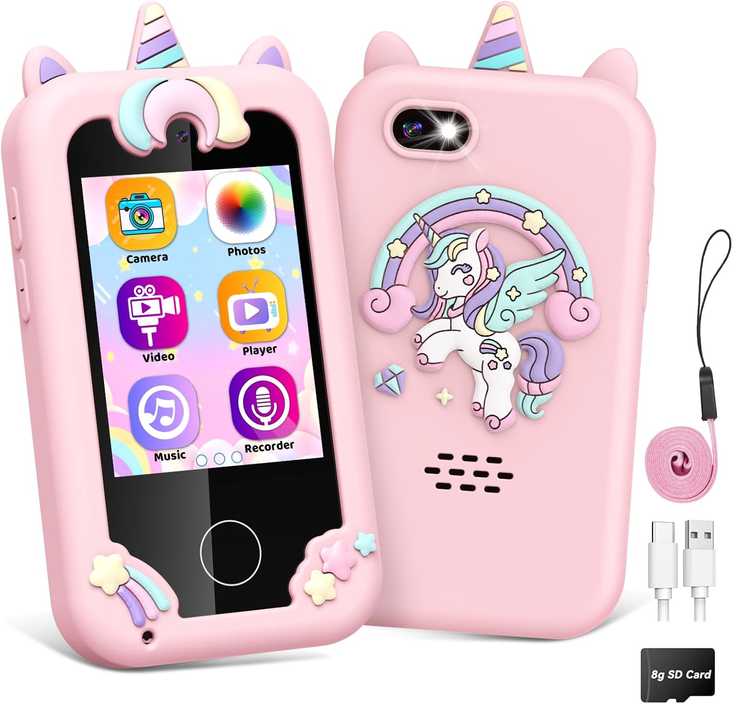 Grriopi Kids Phone, 6 7 8 Year Old Girl Gifts for 3-12 Year Olds Girl Toys Age 4 5 6 7 Toy Phone Kid Toys for Girls Unicorn Gift for Girls Birthday Presents Mobile Phones Easter Gifts for Kids Pink