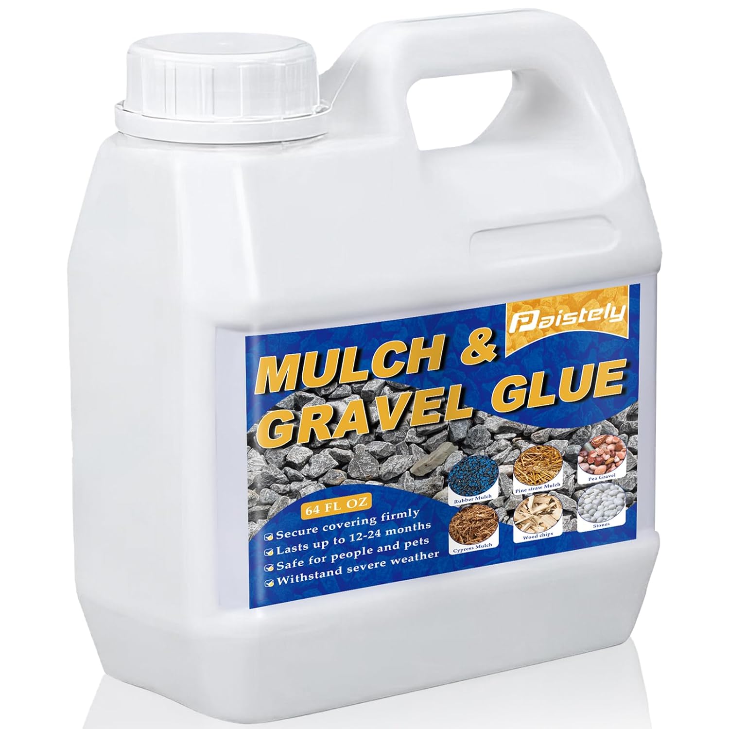 64OZ Mulch & Gravel Glue for Landscaping, Lockdown Sticky Rock Glue, Gravel Binder for Rock, and Pea Gravel. Lasts up to 12-24 Months