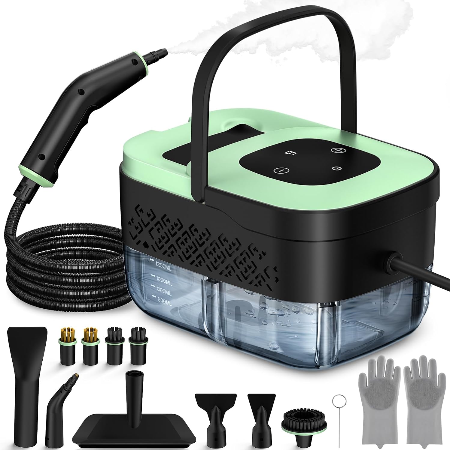 Steam Cleaner, Portable Steamer for Cleaning with 16pcs Accessories, 6-Level Adjustable and 15s Heat-Up, Handheld Steam Cleaner for Home, Tile, Dirt, Grout, Grease, Car Detailing, Light Green
