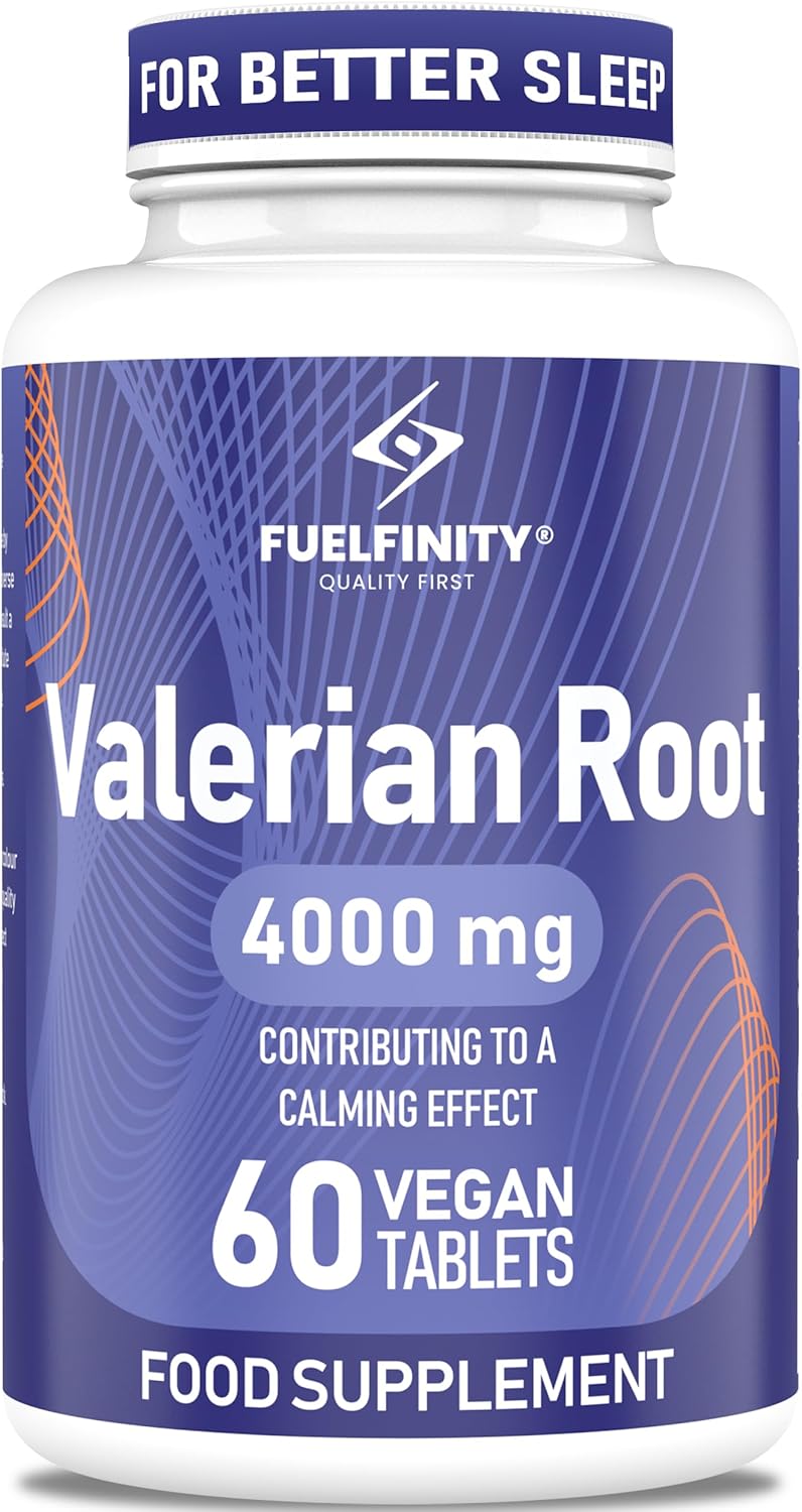 High Strength: Valerian Root Tablets - 4000mg 60 Tablets - Stress Management Herbal Supplement - Valerian Root Supplement for Sleep Support - Vegan - FuelFinity Standards (1 Normal Pack)
