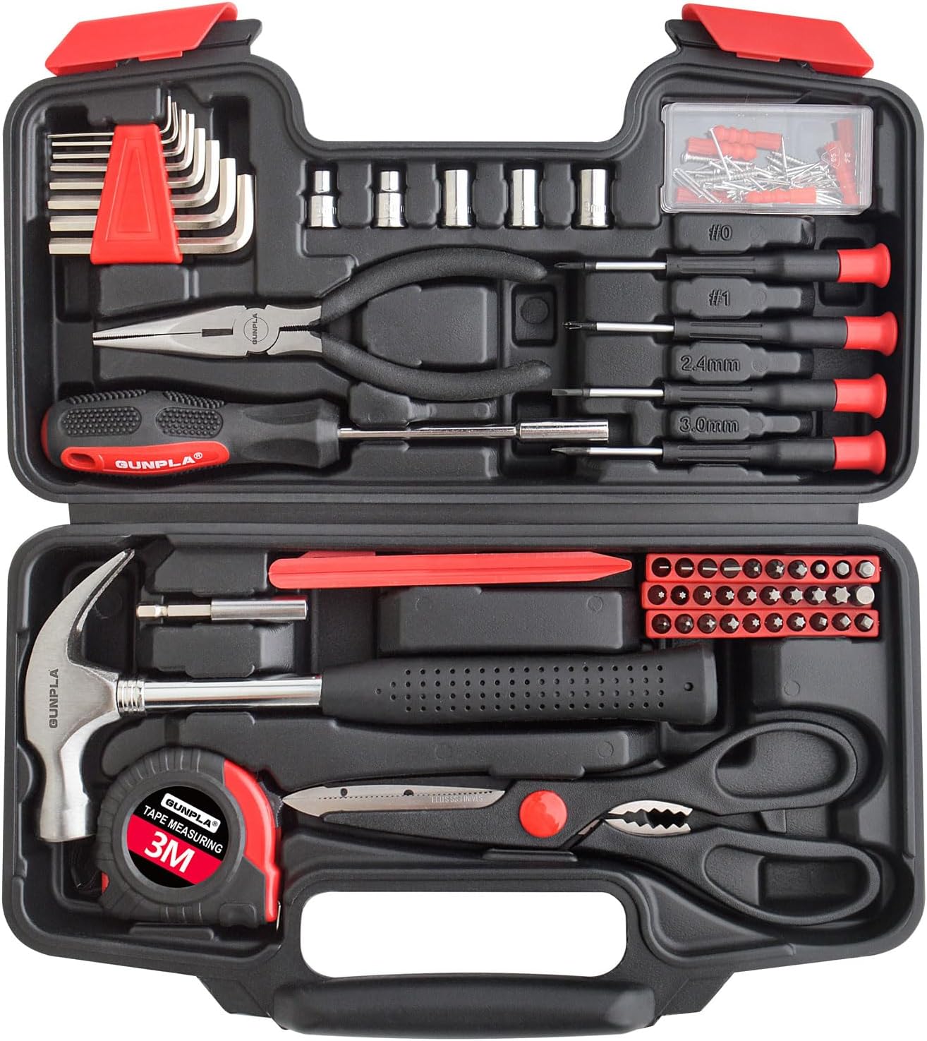 Gunpla 131pcs Hand Tool Kit Maintenance Repair Professional DIY Fixing Screwdrivers Measuring Tape Scissors Household Set with Storage Blow Case Toolbox for Home Furniture Carpenter Mechanics Garage