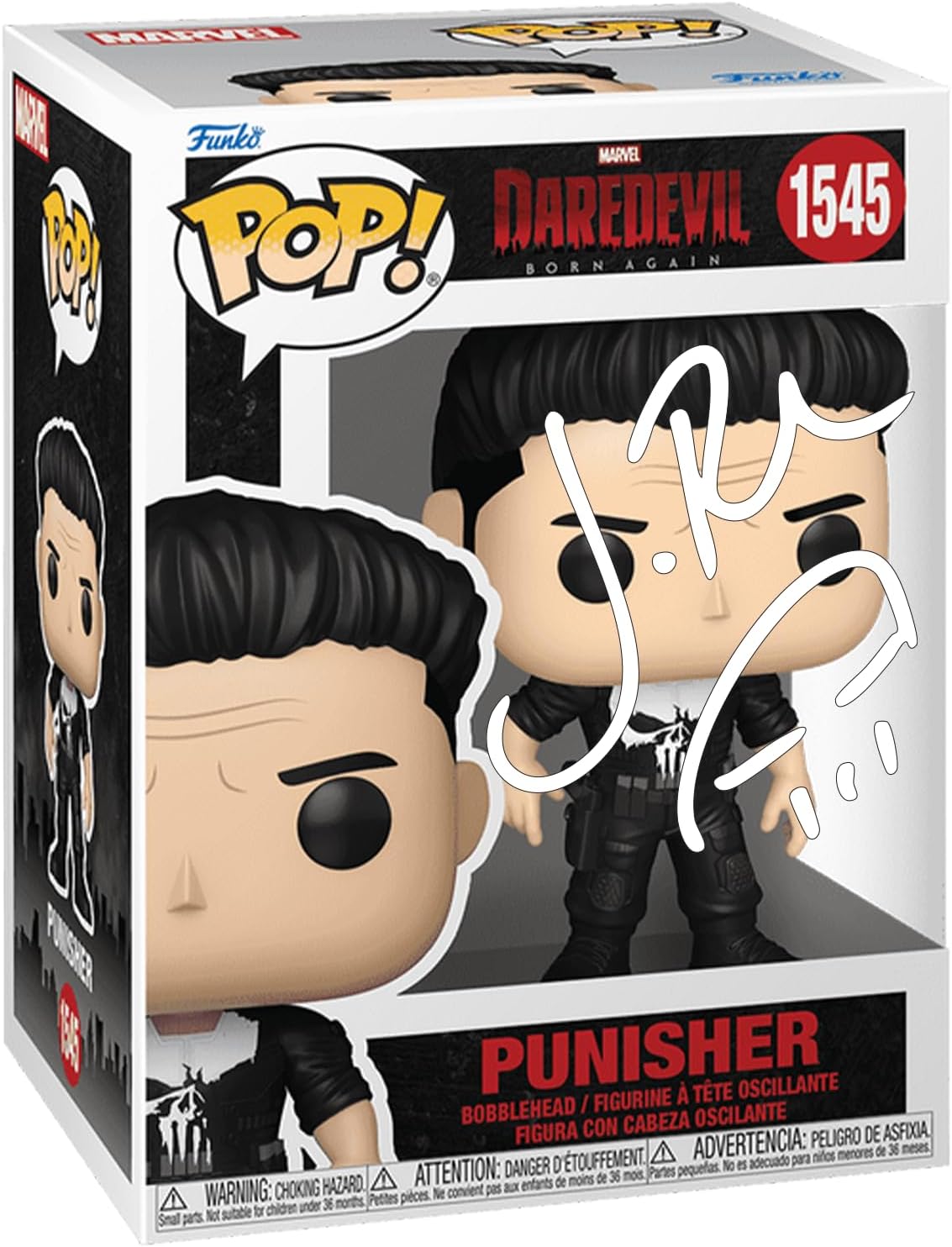 Jon Bernthal Punisher #1545 Daredevil Born Again Facsimile Signed Reprint Laser Autographed Funko POP! Movies Marvel Avengers Figurine with Protector Case