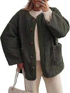 Eisctnd Women's Fuzzy Fleece Jacket SolidColor Long Sleeve Open Front Coats Lightweight Casual Outerwear with Pocket