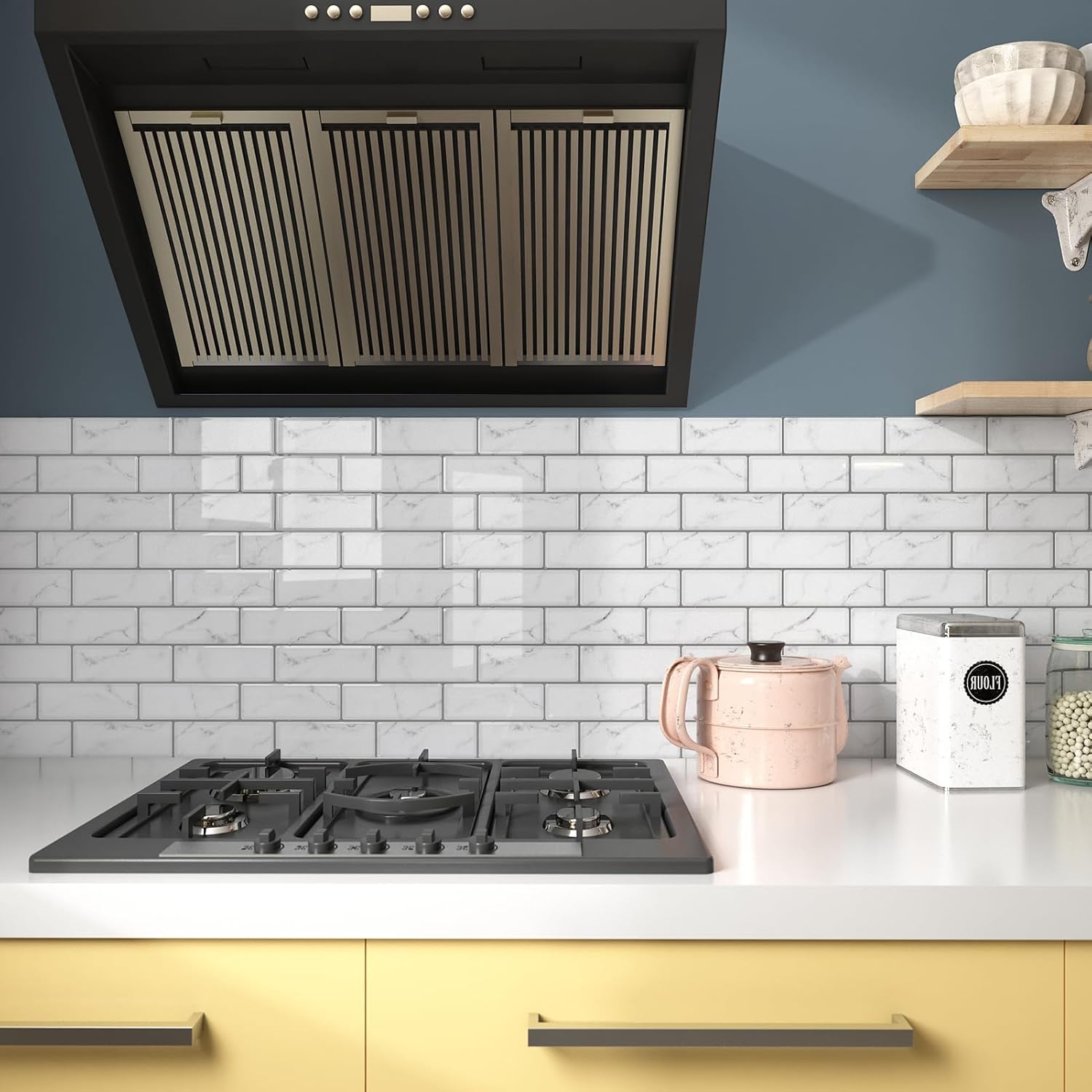 WESTICK Peel and Stick Backsplash Tile 10 Sheets Peel and Stick Subway Backsplash Grey Marble Back Splash Sticky Tiles Oil-Proof Tile Stickers Waterproof Wall Tiles for Kitchen Bathroom DIY 12”x12”