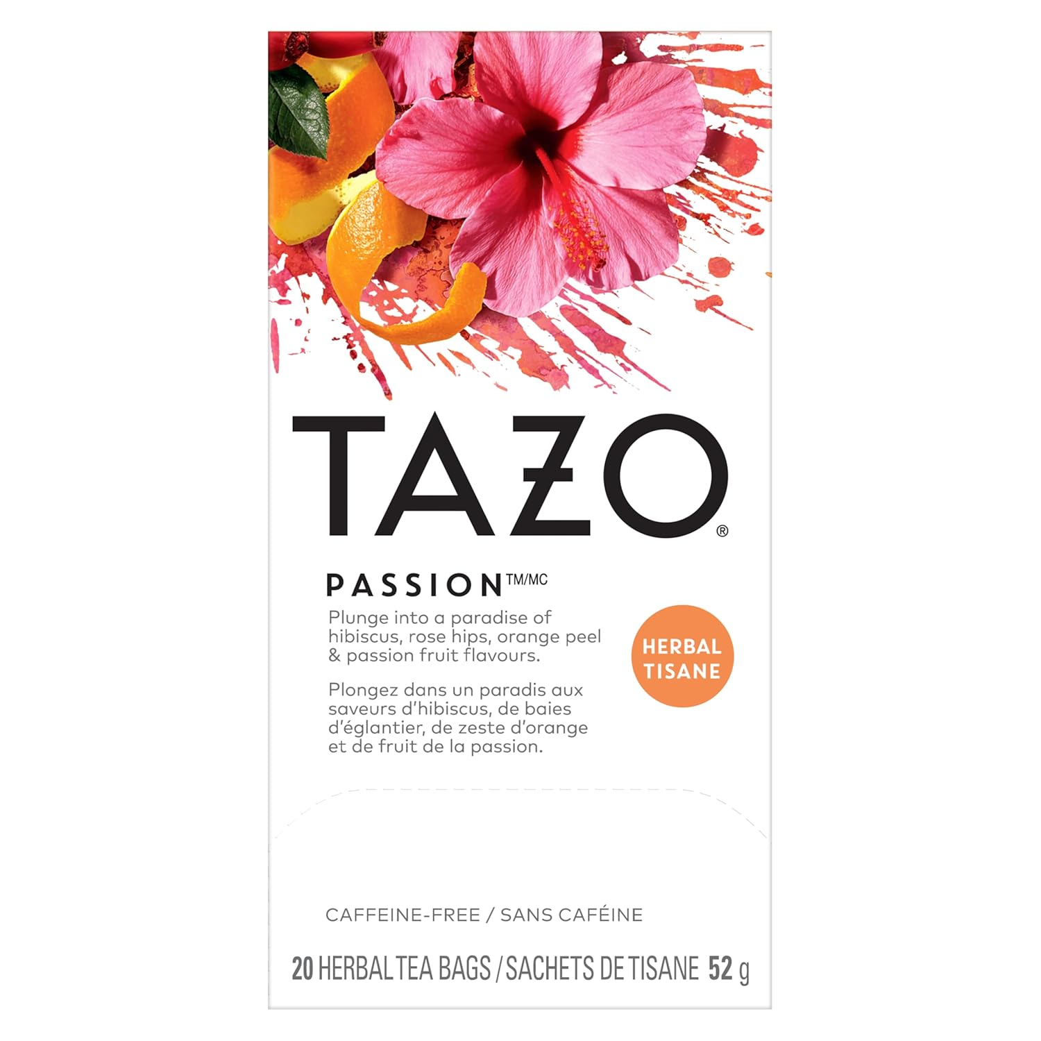 TAZO Passion Herbal Tea Bags, Hot or Iced, Caffeine Free, 20 Total Tea Bags