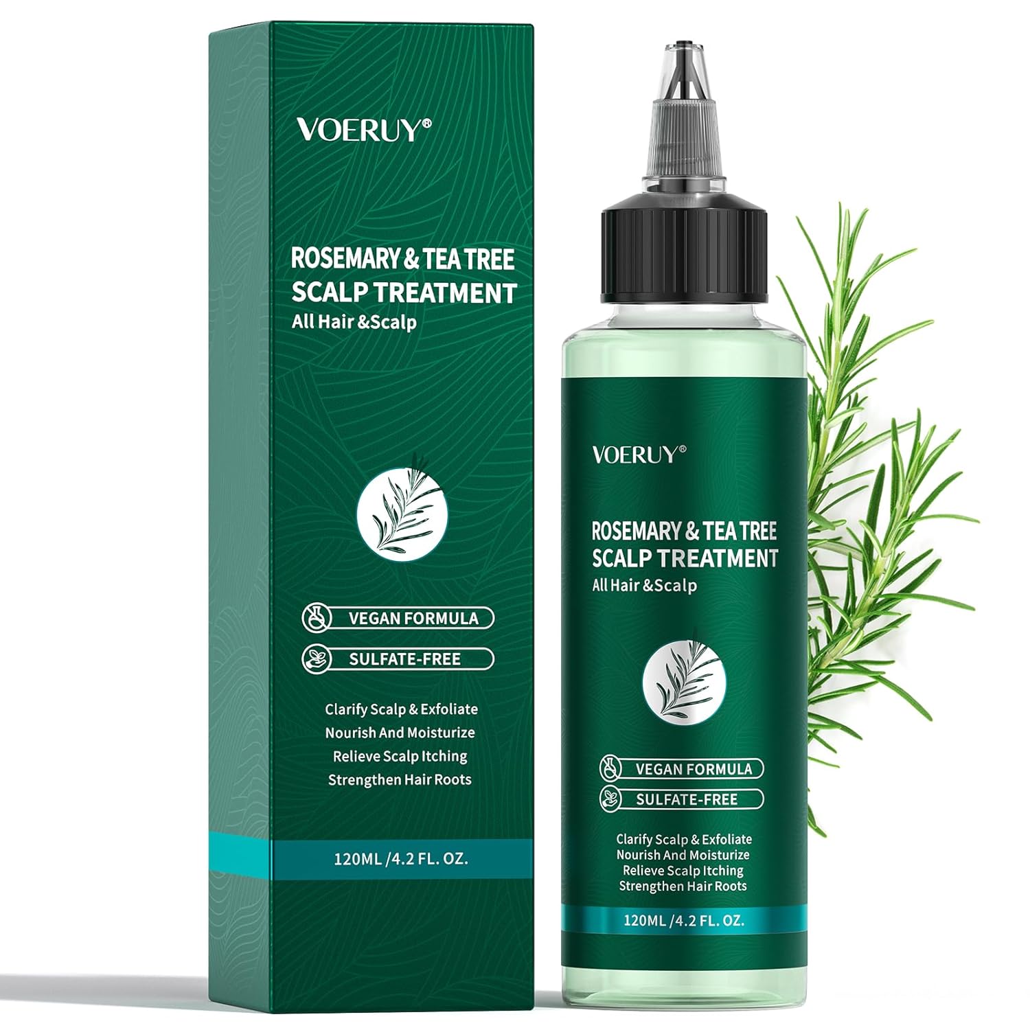 Scalp Treatment, Rosemary Refreshing Scalp Treatment with Tea Tree, Clarifying Build Up & Purifying, Leave-In Scalp Detox for Dry Itchy Scalp,Vegan & Cruelty-Free,120ML