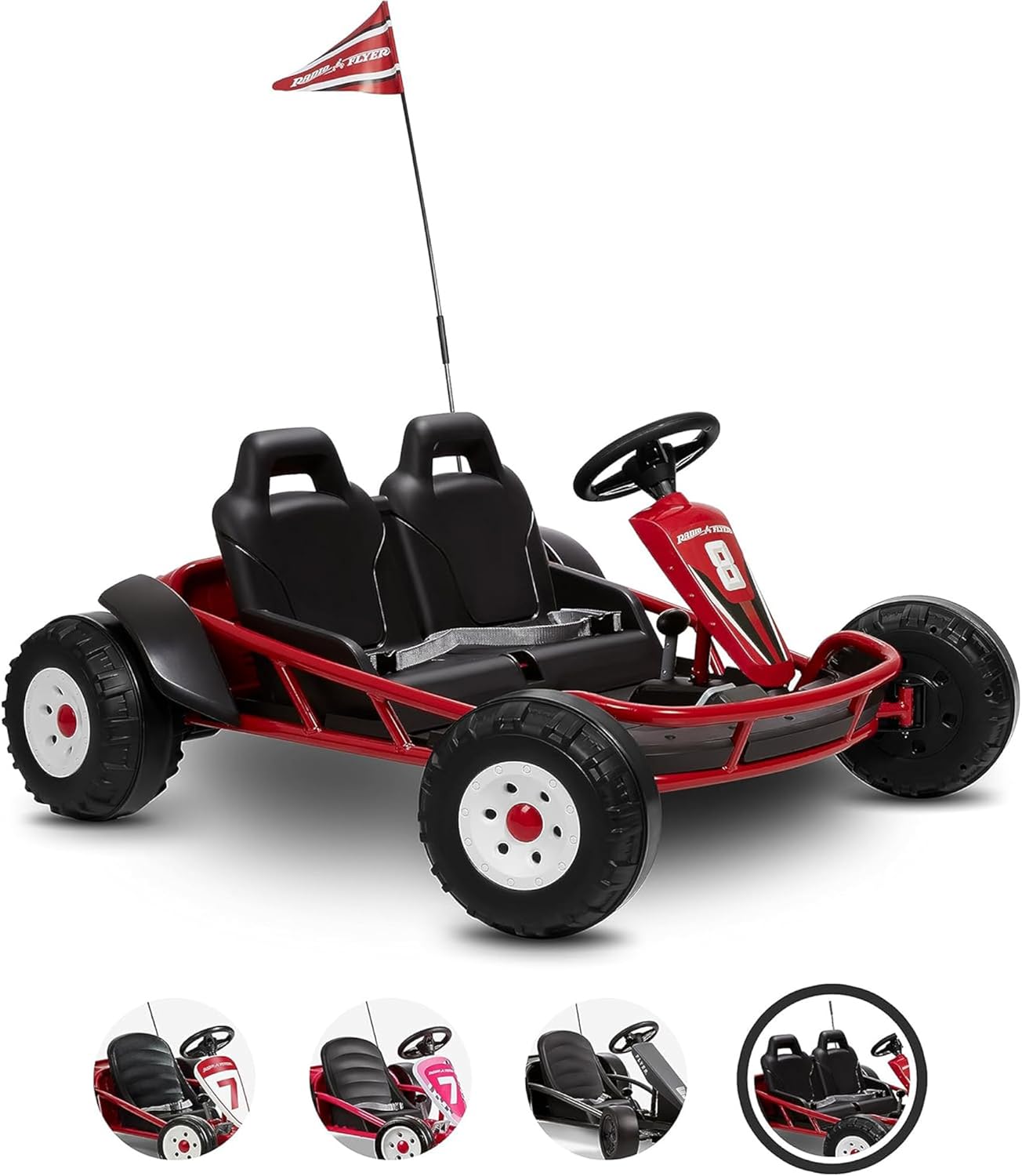 Radio Flyer Ultimate 24 Volt Electric Go-Kart for Kids Ages 3-8, 2-Seater, Red